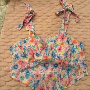 Floral Pink and Blue Women's Top with adjustable shoulder straps